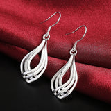 925 Silver Twist Wave Line Water Drop Earrings For Women