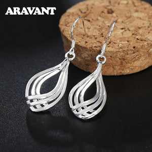925 Silver Twist Wave Line Water Drop Earrings For Women