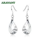 925 Silver Twist Wave Line Water Drop Earrings For Women