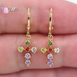 925 Silver Rainbow Zircon Cross Hoop Earrings