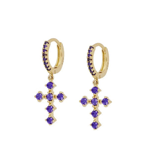 925 Silver Rainbow Zircon Cross Hoop Earrings