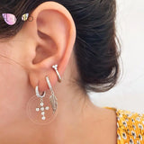 925 Silver Rainbow Zircon Cross Hoop Earrings
