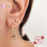 925 Silver Rainbow Zircon Cross Hoop Earrings