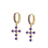 925 Silver Rainbow Zircon Cross Hoop Earrings