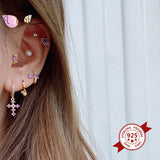 925 Silver Rainbow Zircon Cross Hoop Earrings