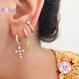 925 Silver Rainbow Zircon Cross Hoop Earrings