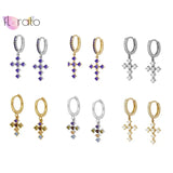 925 Silver Rainbow Zircon Cross Hoop Earrings