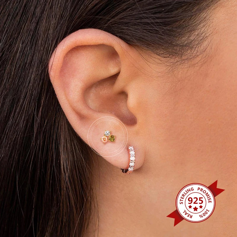 925 Silver Colorful Crystal Stud Earrings for Women