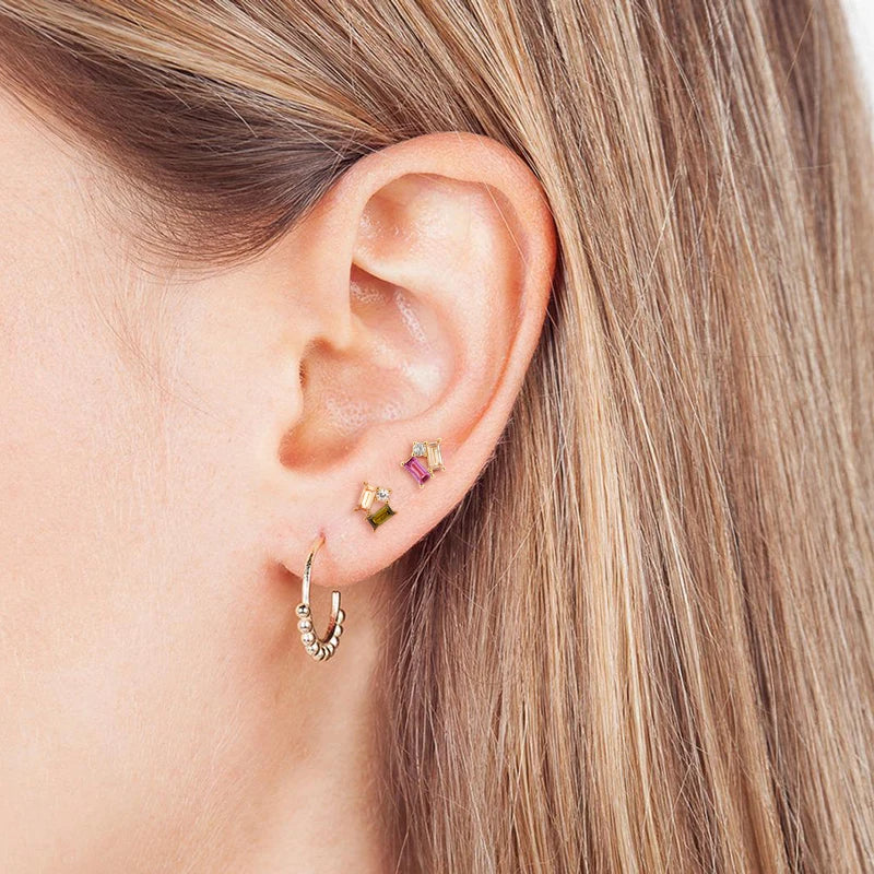 925 Silver Colorful Crystal Stud Earrings for Women