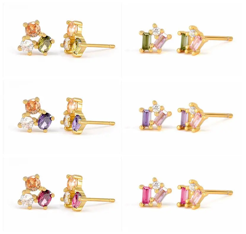 925 Silver Colorful Crystal Stud Earrings for Women