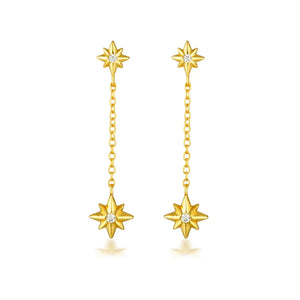 925 Silver Star Stud Earrings Heart Chain Tassel Pendant