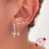 925 Silver Star Stud Earrings Heart Chain Tassel Pendant