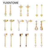 925 Silver Star Stud Earrings Heart Chain Tassel Pendant