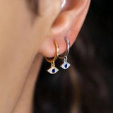925 Silver Evil Eye Hoop Earrings Crystal Star Moon Women Jewelry