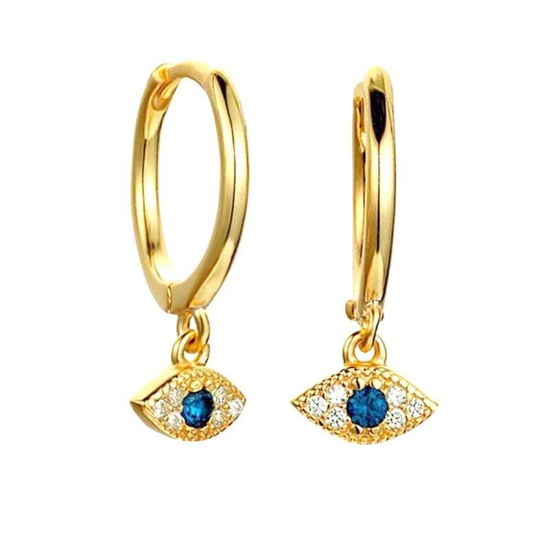 925 Silver Evil Eye Hoop Earrings Crystal Star Moon Women Jewelry