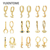 925 Silver Evil Eye Hoop Earrings Crystal Star Moon Women Jewelry