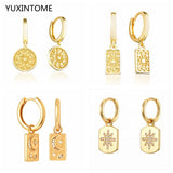 925 Silver Flower Coin Hoop Earrings Crystal Feather Pendant Jewelry