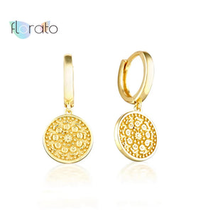925 Silver Flower Coin Hoop Earrings Crystal Feather Pendant Jewelry