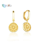925 Silver Flower Coin Hoop Earrings Crystal Feather Pendant Jewelry