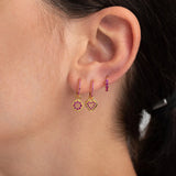 925 Silver Rose Red Hoop Earrings Water Drop Crystal Piercing Jewelry