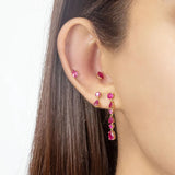 925 Silver Rose Red Hoop Earrings Water Drop Crystal Piercing Jewelry
