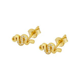 925 Silver Snake Stud Earrings Crystal Jewelry