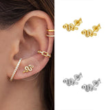 925 Silver Snake Stud Earrings Crystal Jewelry