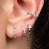 925 Silver Turquoise Hoop Earrings Flower Crystal Huggie Earrings Jewelry