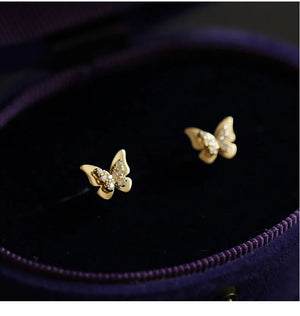 925 Silver Zircon Moon Butterfly Flower Stud Earrings for Women