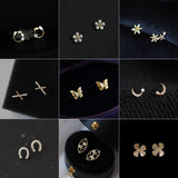 925 Silver Zircon Moon Butterfly Flower Stud Earrings for Women