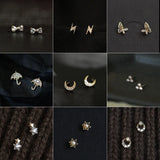 925 Silver Zircon Moon Butterfly Flower Stud Earrings for Women