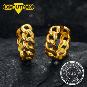 925 Silver Chain Hoop Earrings Rock Punk Style Hip Hop Unisex Men Women Jewelry