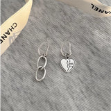 925 Silver Asymmetrical Love Earrings Japanese Style Women's Jewelry