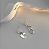 925 Silver Asymmetrical Love Earrings Japanese Style Women's Jewelry