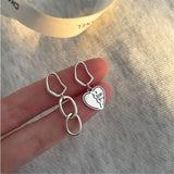 925 Silver Asymmetrical Love Earrings Japanese Style Women's Jewelry