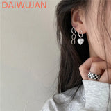 925 Silver Asymmetrical Love Earrings Japanese Style Women's Jewelry
