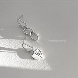 925 Silver Asymmetrical Love Earrings Japanese Style Women's Jewelry