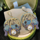 925 Silver Panda Drop Earrings Freshwater Pearl Zirconia Dangler