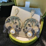 925 Silver Panda Drop Earrings Freshwater Pearl Zirconia Dangler