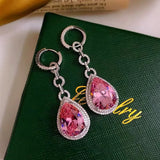 925 Silver Water Drop Pearl Pink CZ Earrings
