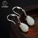 925 Silver Hetian Jade Flower Earrings for Women