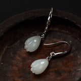 925 Silver Hetian Jade Flower Earrings for Women