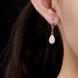 925 Silver Hetian Jade Flower Earrings for Women