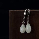 925 Silver Hetian Jade Flower Earrings for Women