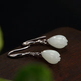 925 Silver Hetian Jade Flower Earrings for Women
