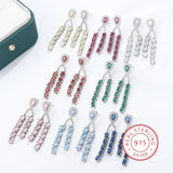 925 Silver Baroque Diamond Earrings Red Sapphire Square Light Crystal Gift