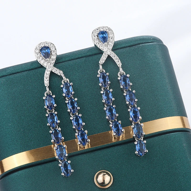 925 Silver Baroque Diamond Earrings Red Sapphire Square Light Crystal Gift