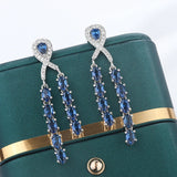 925 Silver Baroque Diamond Earrings Red Sapphire Square Light Crystal Gift