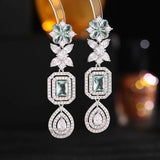 925 Silver Zircon Dangle Earrings Long Drop Wedding Jewelry