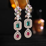 925 Silver Zircon Dangle Earrings Long Drop Wedding Jewelry
